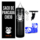 Saco De Pancada 120 Cheio Luva Pro Suporte Gorilla Cor Azul