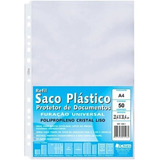 Saco Envelope Plástico Pp A4 Furação Universal C tarja 50 Un