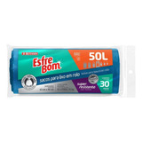 Saco Para Lixo Reforçado Esfrebom 50 Litros Azul Rolo Com 30