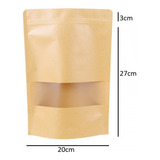Saco Stand Up Pouch Kraft Zip Lock Visor 30x20cm 50un