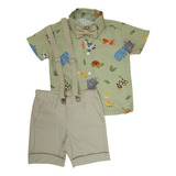 Safari Roupa De Festa Bebê Menino Conjunto Social Bichinhos
