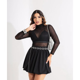 Saia Balone Curta Cintura Alta Feminina Tendência Moda Luxo