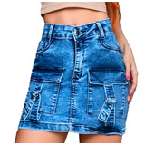 Saia Cargo Feminina Cintura Alta Com Lycra Moda Basica