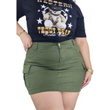 Saia Cargo Plus Size Jeans Tamanhos Grandes Bolso Gordinha