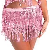 Saia De Lantejoulas - 2024 Upgrade Sparkly Saias Para Mulheres, Saia Brilhante Com Borla, Lenço De Dança Do Ventre Quadril Para Meninas, 02 - Rosa, Tamanho único