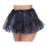 Saia De Tule Adulto Tutu Preta Com Brilho Glitter Carnaval