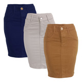 Saia Evangélica Jeans Em Cores Com Lycra Kit C 3