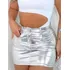 Saia Feminina Curta Slim Metalizada Vinil Cintura Alta Bolso