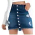 Saia Feminina Jeans Curta Abertura Com Botões Destroyed