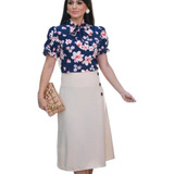 Saia Feminina Linho Midi Moda Crista Evangelica