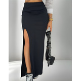 Saia Feminina Longa Cintura Alta Modeladora Fenda Lateral