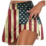 Saia Feminina Lroplie 4 De Julho Com Bandeira Americana Tênis Saia Curta Cintura Alta Para Treino E Shorts Embutidos B2 Bege GG