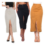 Saia Feminina Midi Bolsos