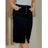 Saia  Feminina Midi Jeans Black Abertura Frontal Elastano