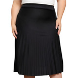 Saia Feminina Midi Plissada Plus Size Tendência Cores Lisas 