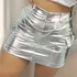 Saia Feminina Mini Cargo Cintura Alta Metalizada Moda Gringa