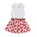 Saia Infantil Infantil De Malha Canelada Minissaia Plissada Evasê Com Cinto 2 Peças De Roupas De Verão Vermelho 3 4 Anos