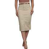 Saia Jeans Bege Lycra Feminina Moda Cristã Evangélica Midi