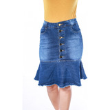 Saia Jeans Botoes Vermelhos