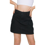 Saia Jeans Cargo Femina Preta Infantil Juvenil Modinha