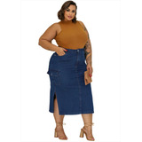 Saia Jeans Cargo Feminina C Lycra Tendência Moda Do 40ao 50