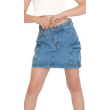 Saia Jeans Cargo Infantil Juvenil Modinha Blogueirinha