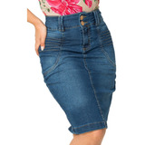 Saia Jeans Claro Evasê Moda Evangélica Lycra Anagrom Ref.092