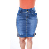 Saia Jeans Com Bordado