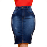 Saia Jeans Evangélica Feminina Cintura Alta Levanta Bumbum