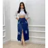 Saia Jeans Feminina Cintura Alta Longa Moda Evangélica