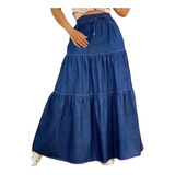 Saia Jeans Feminina Longa 3 Marias Elastico Cos Cintura Alta