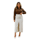 Saia Jeans Feminina Longa