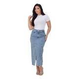 Saia Jeans Feminina Longa Midi Evangélica Cintura Alta