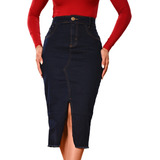 Saia Jeans Feminina Midi