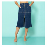 Saia Jeans Feminina Midi