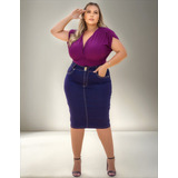 Saia Jeans Feminina Midi