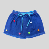 Saia Jeans Infantil Menina Pompom Moda Bebe Look Blogueira
