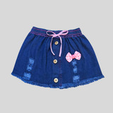 Saia Jeans Infantil Menina Pompom Moda Bebe Look Blogueira
