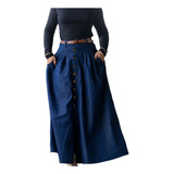 Saia Jeans Longa Com