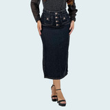 Saia Jeans Longa Com