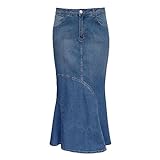 Saia Jeans Longa Sereia Moda Evangélica Plus Size Tamanho 56 Cor Azul Médio