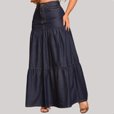 Saia Jeans Longa Tres