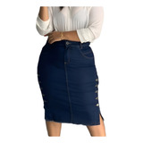 Saia Jeans Lycra Plus Size Feminina Moda Evangélica N04