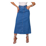 Saia Jeans Midi Longuete