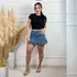 Saia Jeans Mini Balone Babado Curta Cintura Alta Sem Lycra