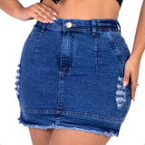 Saia Jeans Plus Size Com Lycra Destroyed Moda Feminina