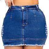 Saia Jeans Plus Size Feminina Cintura Alta Com Elastano Destroyed (52, Azul)