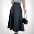 Saia Longa Feminina Couro Cintura Alta Plissada Elegante 