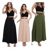 Saia Longa Feminina Kit 3 Peças Alfaiataria Social Com Bolso