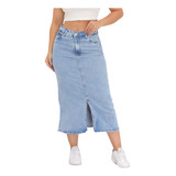 Saia Longa Jeans Preta Com Fenda Moda Evangélica Com Lycra